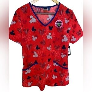 Disney women’s Mickey Mouse scrub top medical nurse hospital two pocket S NEW